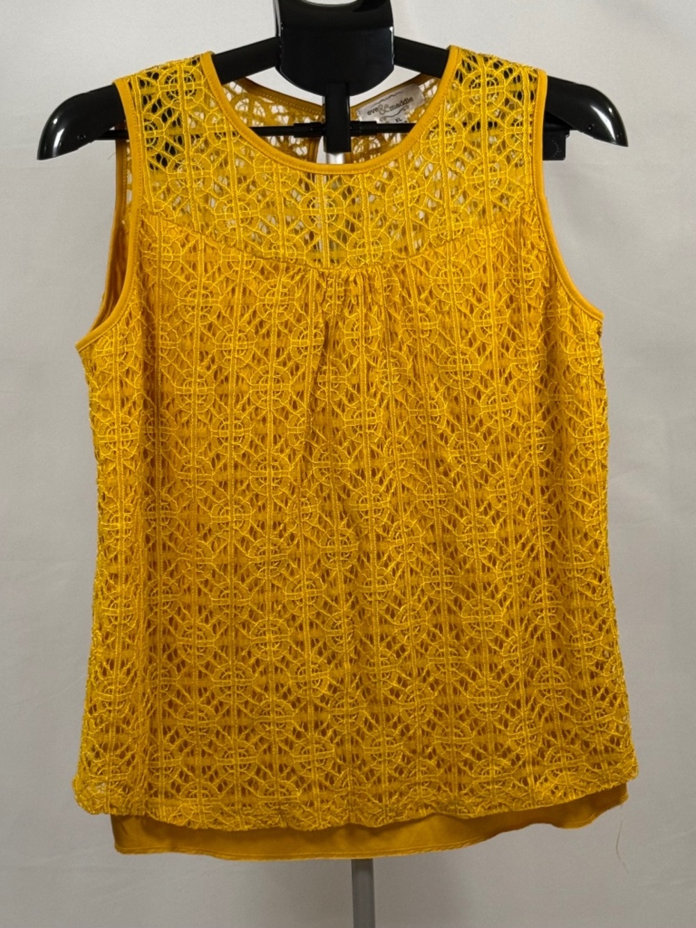 Lace Top Womens XL Mustard Yellow Sleeveless Blouse Cottagecore Boho Springcore